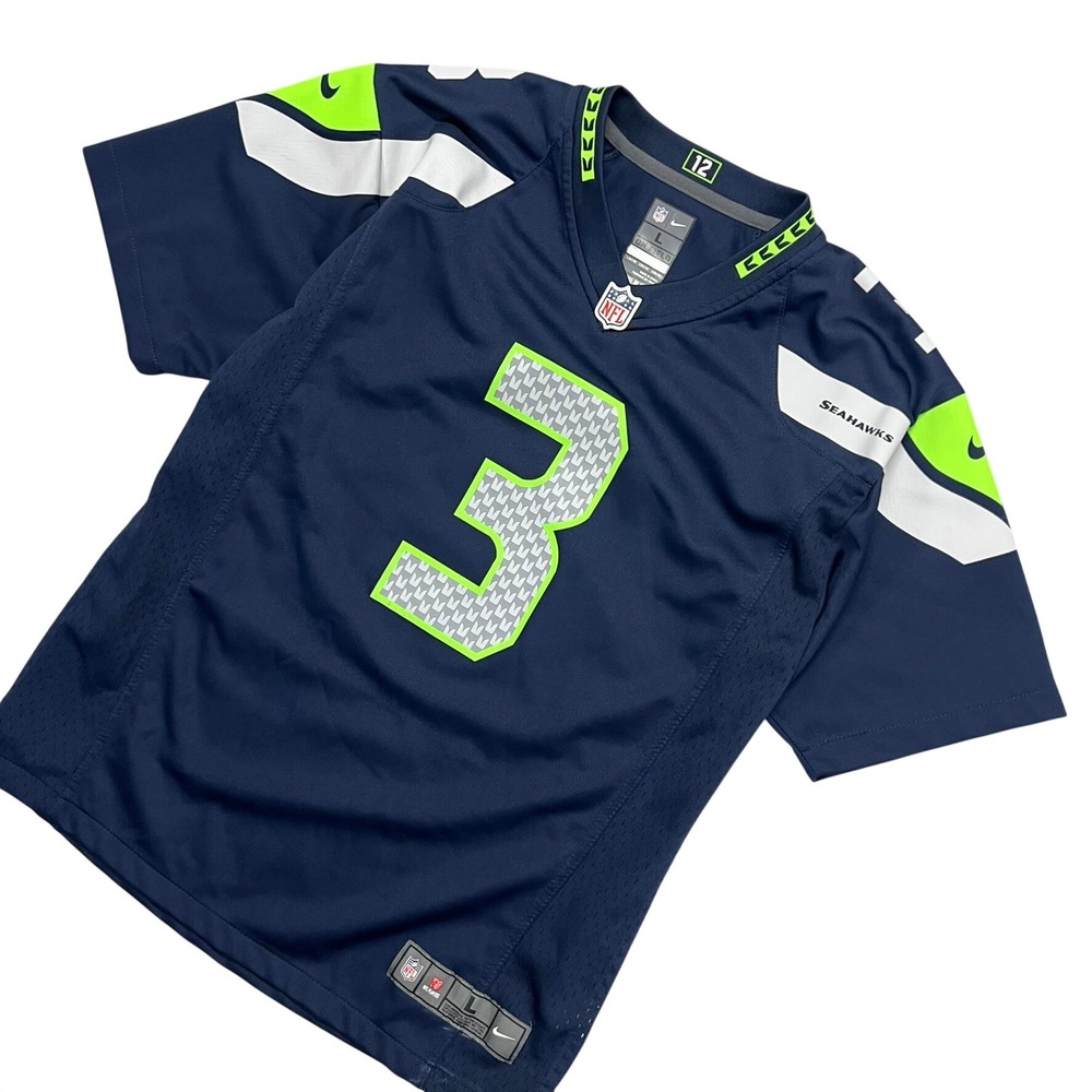 Nike Seattle Seahawks Russell Wilson 3 Jersey Youth Large Navy Blue NFL On Field